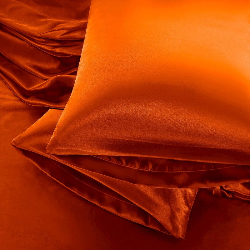 Aormenzy Satin Pillow Cases for Women Standard Size Set of 2, Burnt Orange Satin Pillowcase for Hair with Envelope Closure Silky Pillow Covers Wrinkle, Fade Resistant (20x26 Inches) - Image 1