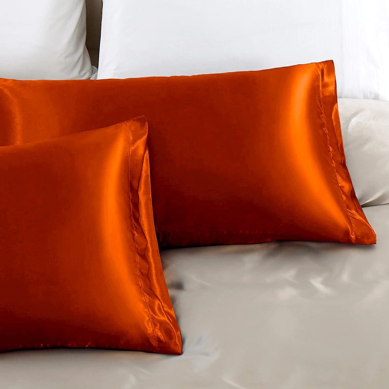 Aormenzy Satin Pillow Cases for Women Standard Size Set of 2, Burnt Orange Satin Pillowcase for Hair with Envelope Closure Silky Pillow Covers Wrinkle, Fade Resistant (20x26 Inches) - Image 5