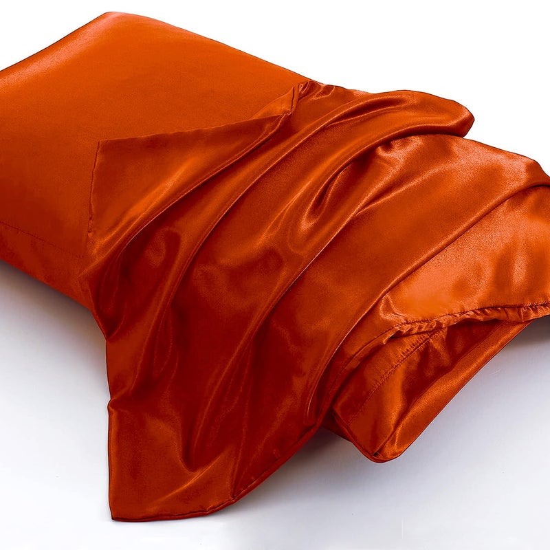 Aormenzy Satin Pillow Cases for Women Standard Size Set of 2, Burnt Orange Satin Pillowcase for Hair with Envelope Closure Silky Pillow Covers Wrinkle, Fade Resistant (20x26 Inches) - Image 3