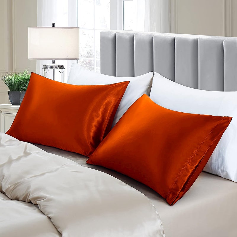 Aormenzy Satin Pillow Cases for Women Standard Size Set of 2, Burnt Orange Satin Pillowcase for Hair with Envelope Closure Silky Pillow Covers Wrinkle, Fade Resistant (20x26 Inches) - Image 4