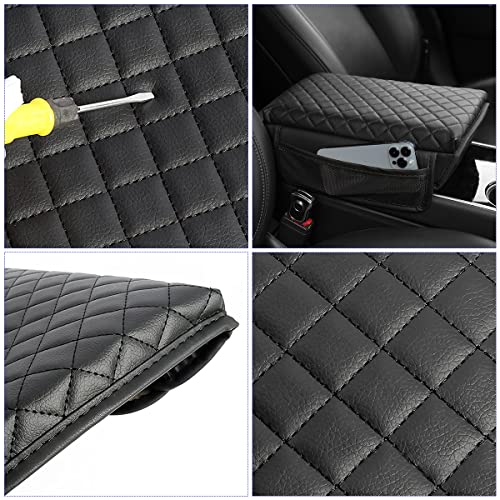 zipelo Car Armrest Cushion, Carbon Fiber Leather Auto Center Console Pad, Memory Foam Armrest Box with Storage Bag, Hand Rest Pillow with Organizer Pockets, Universal Fit for Most Vehicles (Coffee) - Image 4