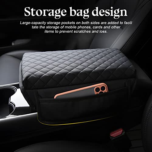 zipelo Car Armrest Cushion, Carbon Fiber Leather Auto Center Console Pad, Memory Foam Armrest Box with Storage Bag, Hand Rest Pillow with Organizer Pockets, Universal Fit for Most Vehicles (Coffee) - Image 3