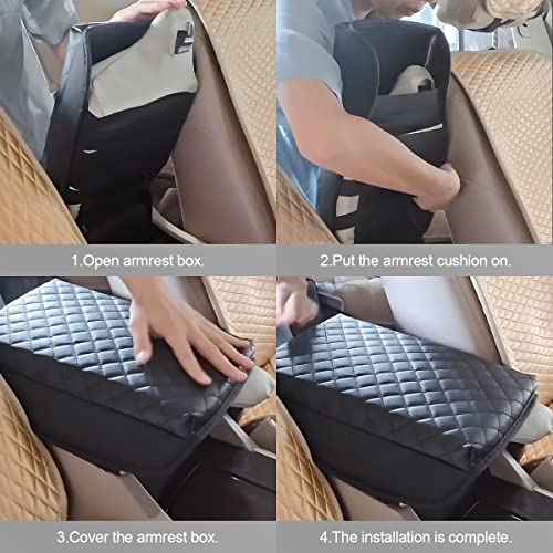 zipelo Car Armrest Cushion, Carbon Fiber Leather Auto Center Console Pad, Memory Foam Armrest Box with Storage Bag, Hand Rest Pillow with Organizer Pockets, Universal Fit for Most Vehicles (Coffee) - Image 5