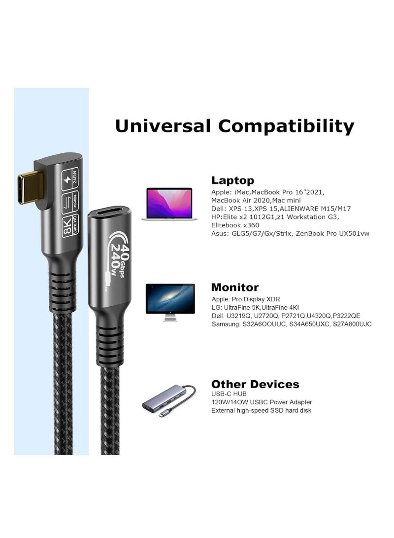 KASTWAVE USB C 4 Extension Cable, with Thunderbolt 4 Cable, 8K Projection Screen Adapter Video Cable, 240W Charging Cable, 40 Gbps Data Cable, 8K @ 60Hz 4K, PD3.1, USB C Female Cable, for Hub, MacBook, SSD - Image 4