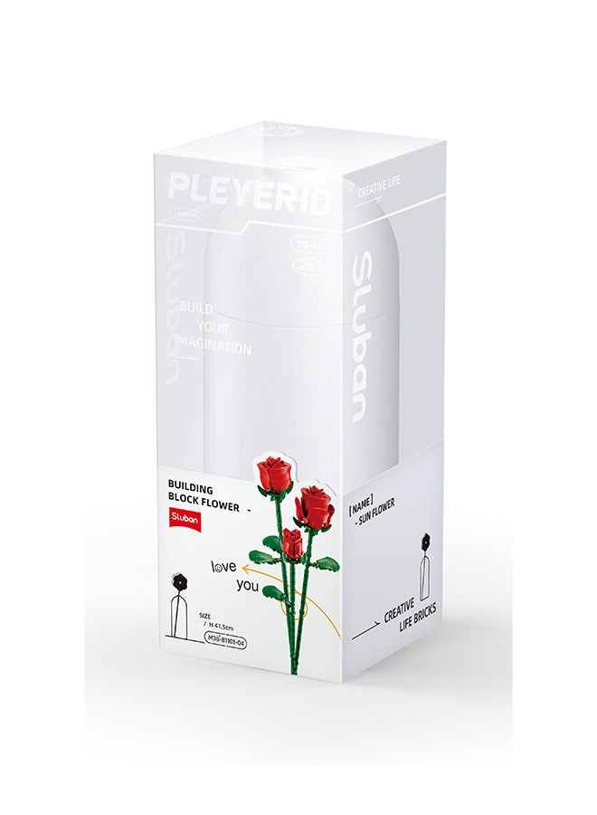 Sluban Flower Vase Building Kit - A Unique Flower Container With 254  Piece And Red Roses - Image 1
