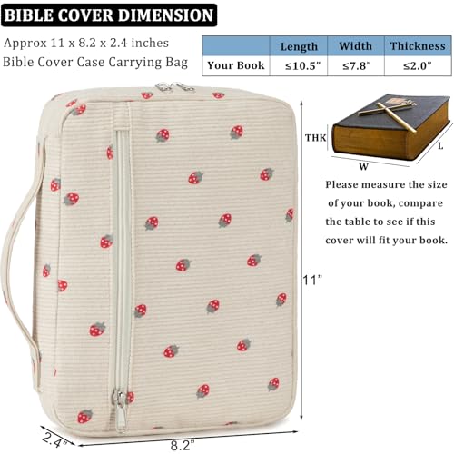 JIANYA Bible Cover Case for Women, Strawberry Bible Carrying Case Bible Carrier Bag for Girls with Handle and Zipper Pocket - Image 5