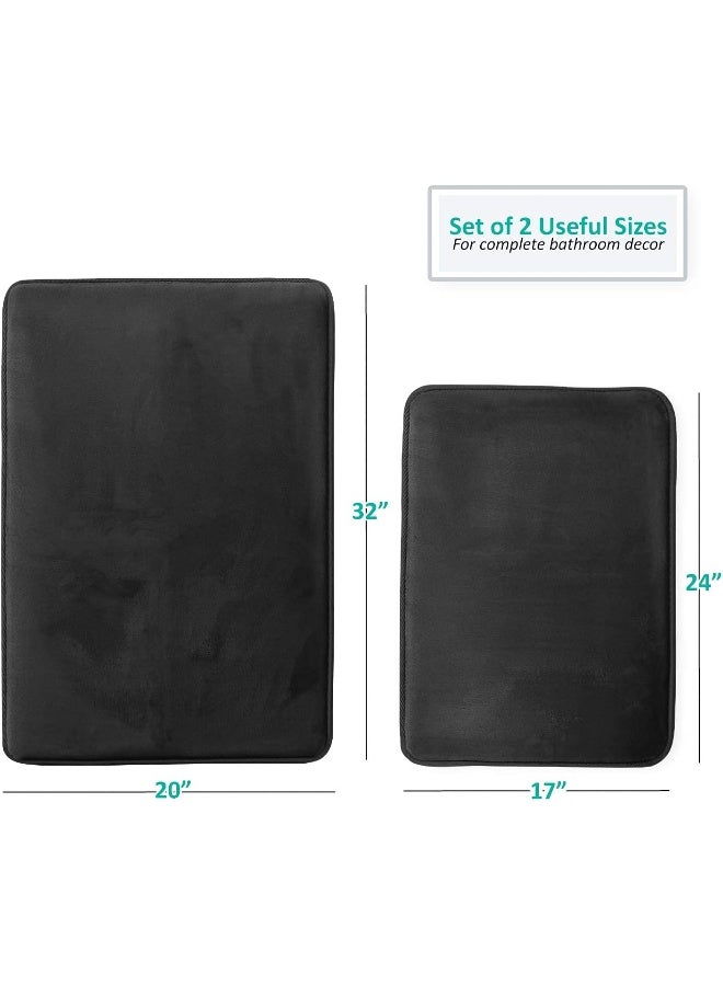Clara Clark Bathroom Rugs, Velvet Memory Foam Bath Mat, Non-Slip, Machine Washable Bath Rugs - Dries Quickly, Ultra Soft Plush Bath Mats For Bathroom, Set Of 2 Bath Rugs, 17 X 24/20 X 32, Black  - Image 1