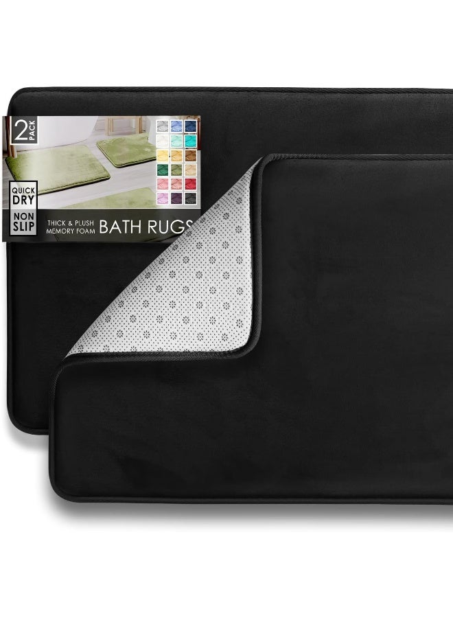 Clara Clark Bathroom Rugs, Velvet Memory Foam Bath Mat, Non-Slip, Machine Washable Bath Rugs - Dries Quickly, Ultra Soft Plush Bath Mats For Bathroom, Set Of 2 Bath Rugs, 17 X 24/20 X 32, Black  - Image 4