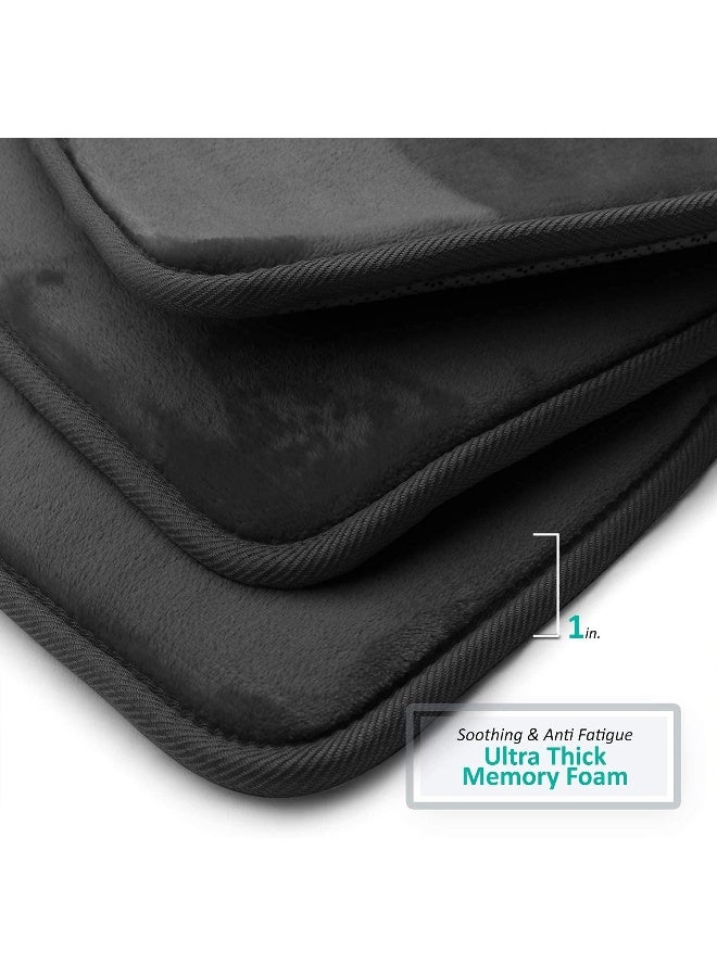 Clara Clark Bathroom Rugs, Velvet Memory Foam Bath Mat, Non-Slip, Machine Washable Bath Rugs - Dries Quickly, Ultra Soft Plush Bath Mats For Bathroom, Set Of 2 Bath Rugs, 17 X 24/20 X 32, Black  - Image 3