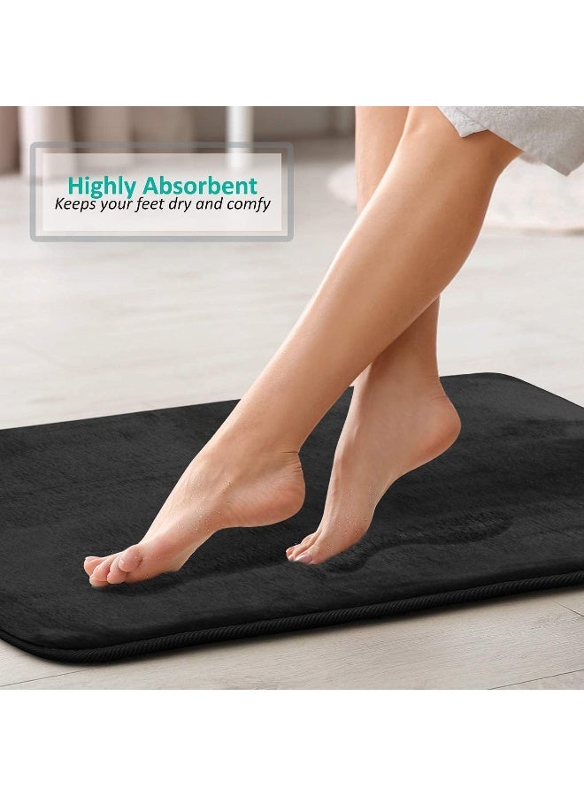 Clara Clark Bathroom Rugs, Velvet Memory Foam Bath Mat, Non-Slip, Machine Washable Bath Rugs - Dries Quickly, Ultra Soft Plush Bath Mats For Bathroom, Set Of 2 Bath Rugs, 17 X 24/20 X 32, Black  - Image 2