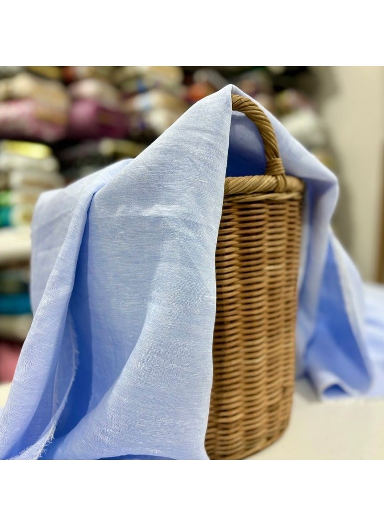JewelOnPalette 100% Pure Linen Fabric, 58" Wide Linen Material for Cut by The Yard for Dress, Blouse, Shirt, Craft and Embroidery - Light Blue  - Image 3