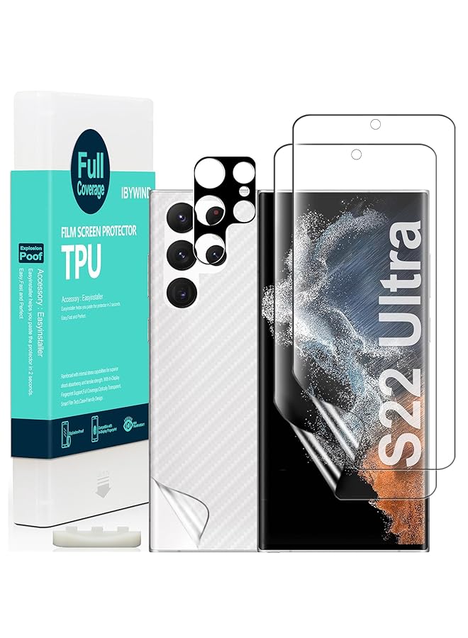 Ibywind Samsung Galaxy S22 Ultra 5G Screen Protector 6.8 Inch With Camera Lens Protector And Back Carbon Fiber Film Bubble Free Smart Film Tech 99 Percent Hd Clear Pack Of 2 - Image 1
