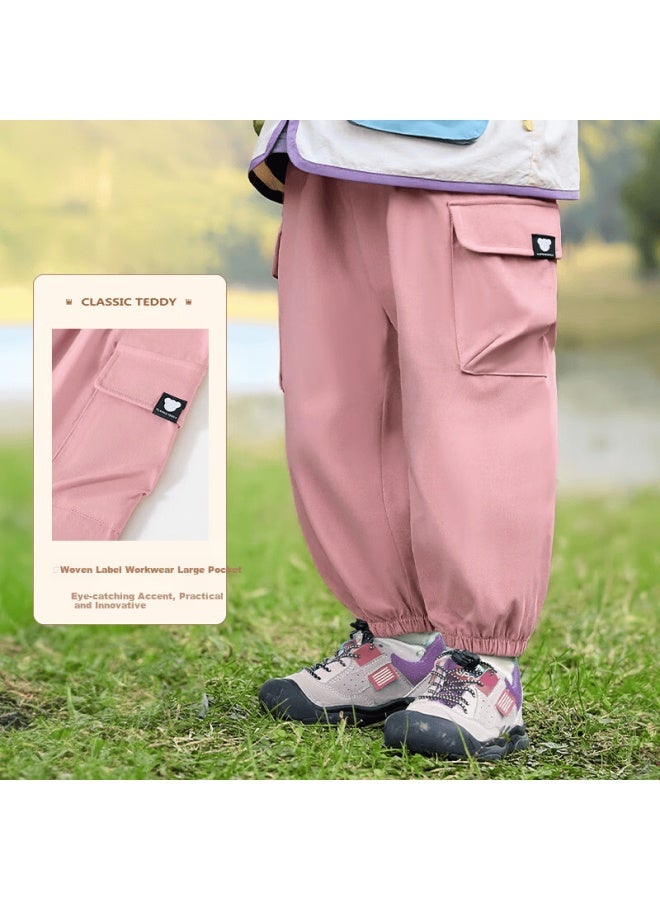 Classic Teddy Kids Pants Boys And Girls Work Pants Toddler Spring Outdoor Antibacterial Sports Long Pants Pink 130