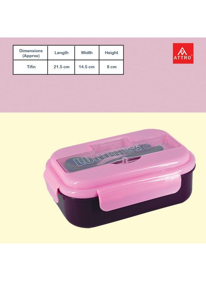 Attro Magic Lunch Box Comes with 3 Compartment,2 Spoons&Stylish Lid Use As Phone Holder Made with Heavy Platic Material Bpa Free Perfect for School,Office,Outdoor-Pink Purple,1200 ml - Image 3