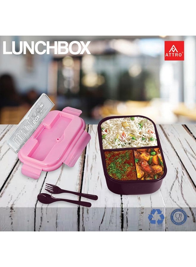 Attro Magic Lunch Box Comes with 3 Compartment,2 Spoons&Stylish Lid Use As Phone Holder Made with Heavy Platic Material Bpa Free Perfect for School,Office,Outdoor-Pink Purple,1200 ml - Image 2