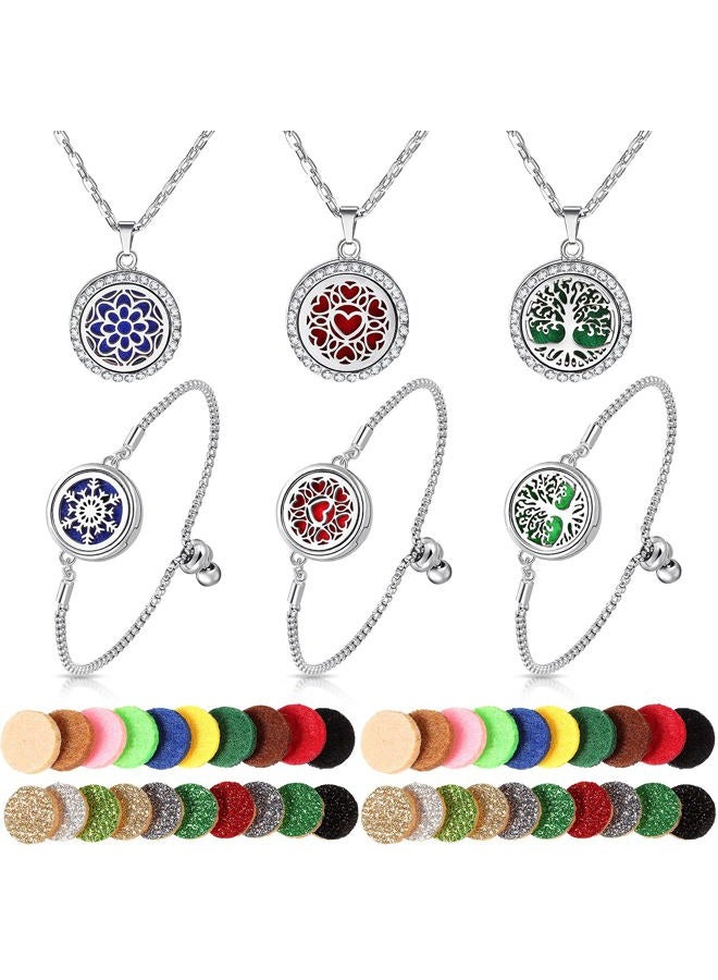 Mtlee 46 Pieces Essential Oil Diffuser Necklace Bracelet Set for Women Adjustable Aromatherapy Bracelet Refill Pads Jewelry(Love Style)  - Image 1
