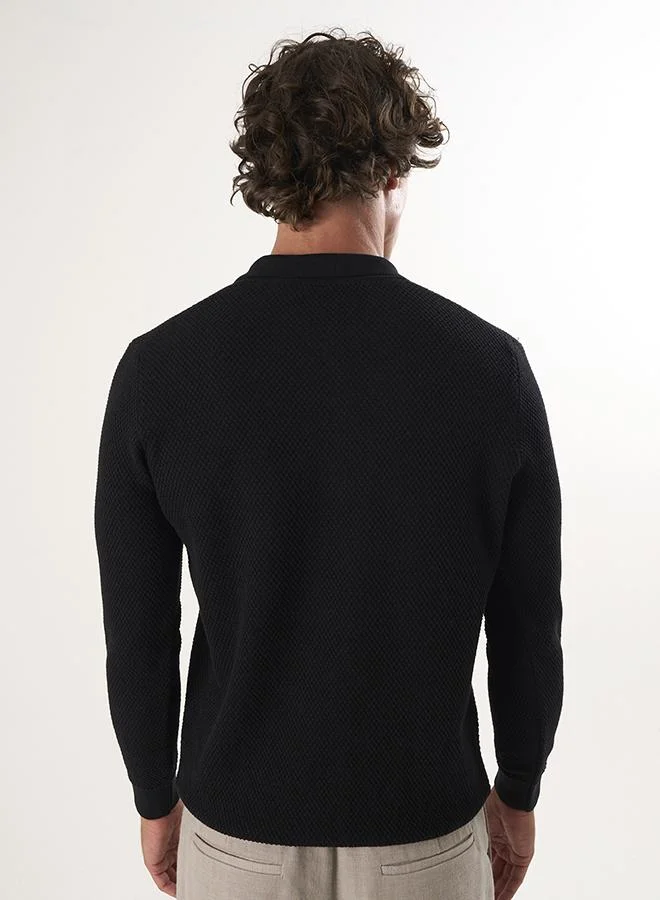 FELIX HARDY Black Sweater with Polo Collar and buttons for Men | Best Price UAE