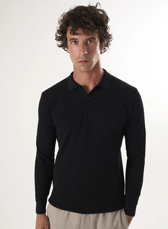 FELIX HARDY Black Sweater with Polo Collar and buttons for Men | Best Price UAE