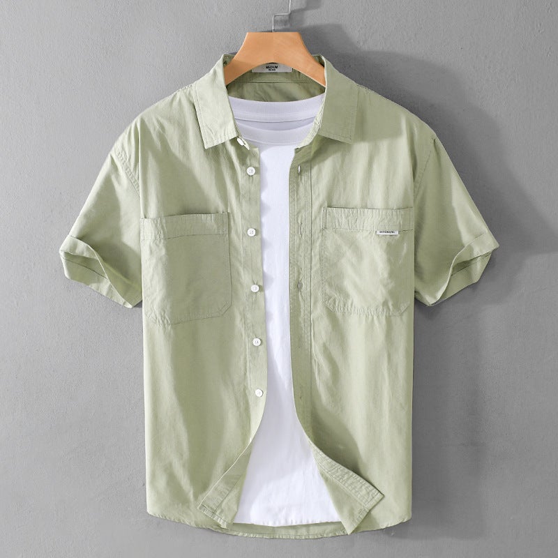 Summer Men'S Casual Short-Sleeved Cotton Comfortable Shirt Loose Simple Workwear All-Match Fashionable Youth Fresh Men'S Shirt - Image 1