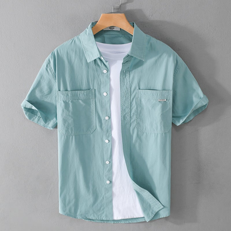 Summer Men'S Casual Short-Sleeved Cotton Comfortable Shirt Loose Simple Workwear All-Match Fashionable Youth Fresh Men'S Shirt - Image 2