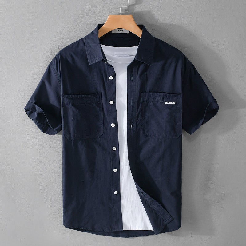 Summer Men'S Casual Short-Sleeved Cotton Comfortable Shirt Loose Simple Workwear All-Match Fashionable Youth Fresh Men'S Shirt - Image 4
