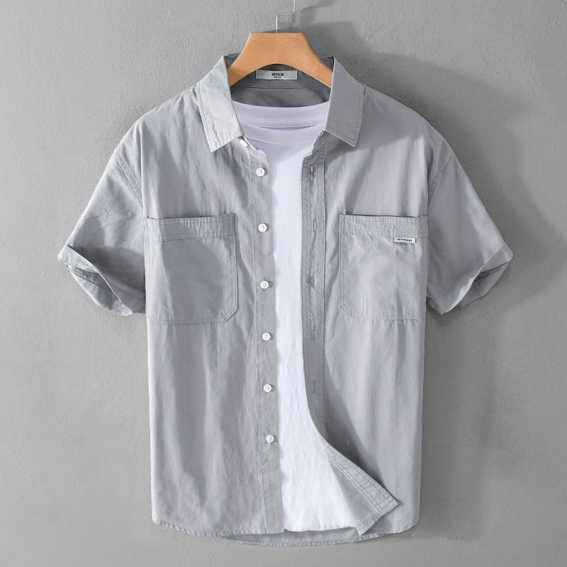 Summer Men'S Casual Short-Sleeved Cotton Comfortable Shirt Loose Simple Workwear All-Match Fashionable Youth Fresh Men'S Shirt - Image 3