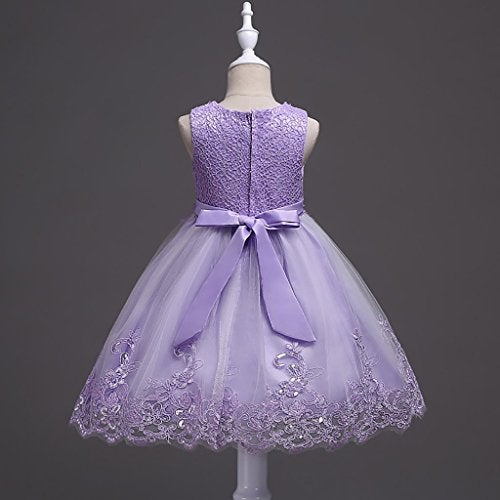 DreamHigh Flower Girl's Floral-Embroidered Pearl Embellished Evening Dress Up Purple - 6Y - Image 3