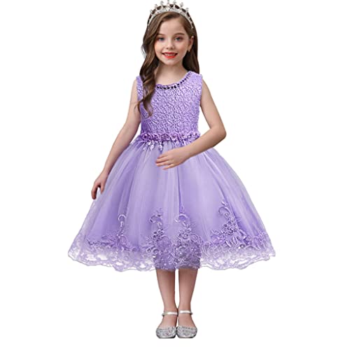 DreamHigh Flower Girl's Floral-Embroidered Pearl Embellished Evening Dress Up Purple - 6Y - Image 5