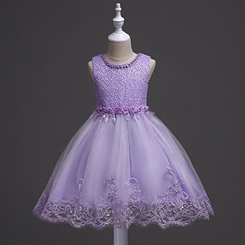 DreamHigh Flower Girl's Floral-Embroidered Pearl Embellished Evening Dress Up Purple - 6Y - Image 2