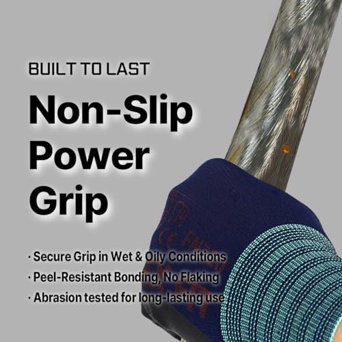 DEX FIT Premium Nylon Work Gloves FN320 - Firm Nitrile Grip, 3D-Comfort Stretchy Fit, Thin & Lightweight, Protective & Durable, Breathable, Machine Washable; Navy 8 (M) 3 Pairs - Image 3