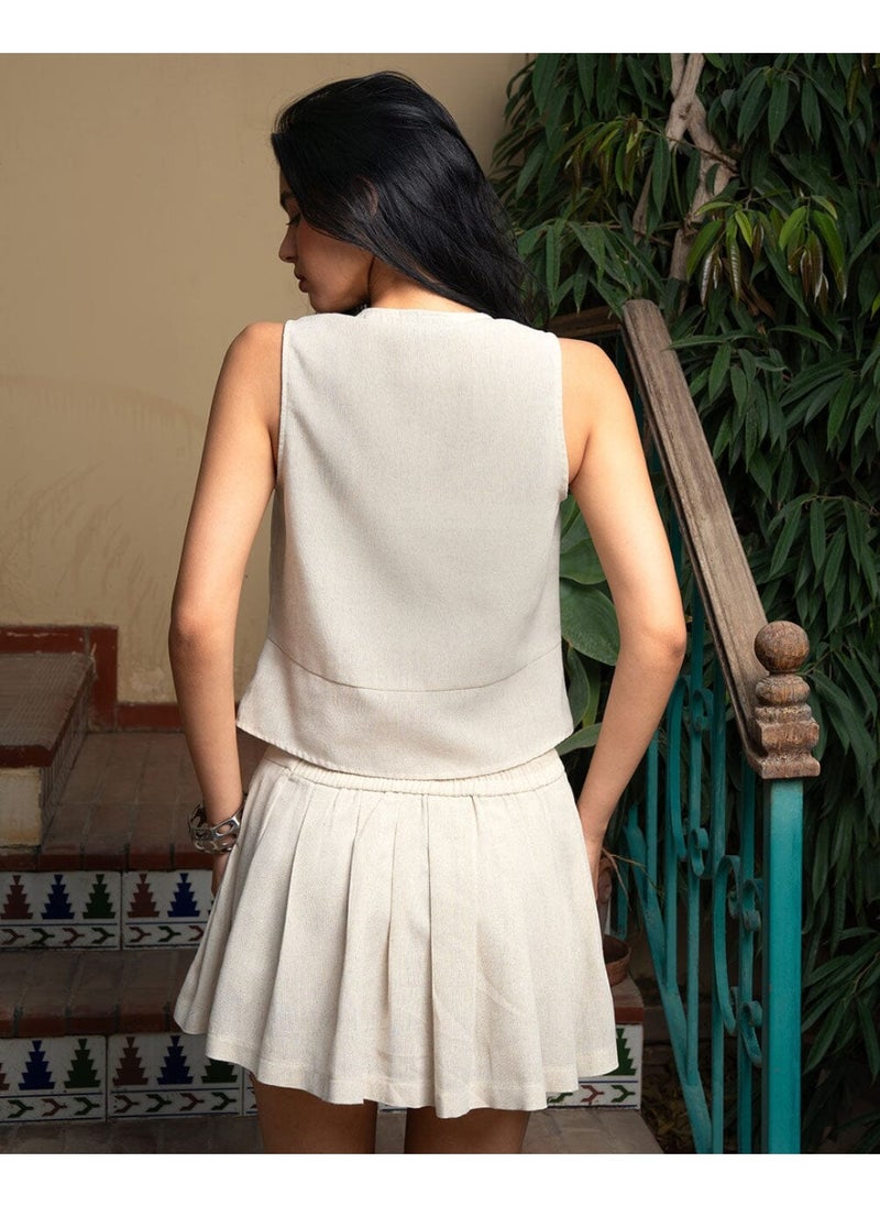 In Your Shoe - Beige Tied Up Linen Vest - Image 1