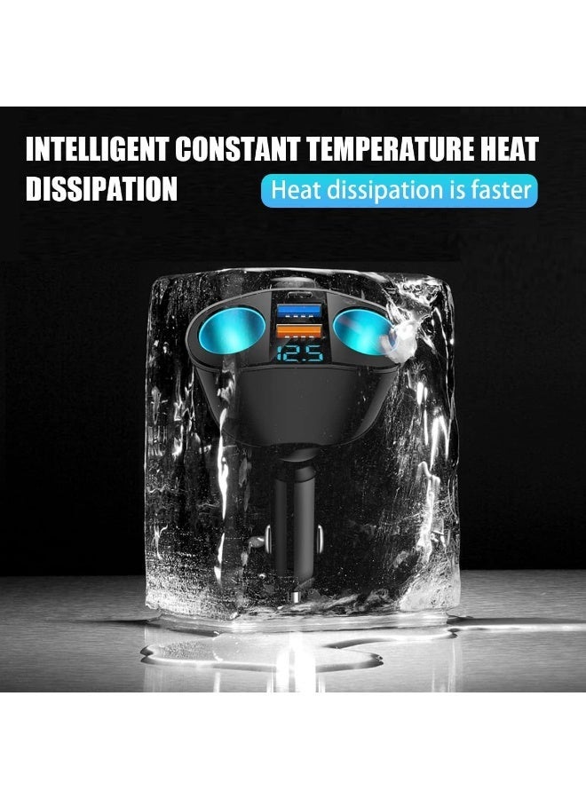Car Cigarette Lighter Splitter, 2-Socket Cigarette Lighter Adapter with LED Voltmeter, Dual USB QC3.0 Type-C 20W PD Fast Car Charger, 12V/24V Splitter Adapter for Smart Phone GPS Dash Cam - Image 2
