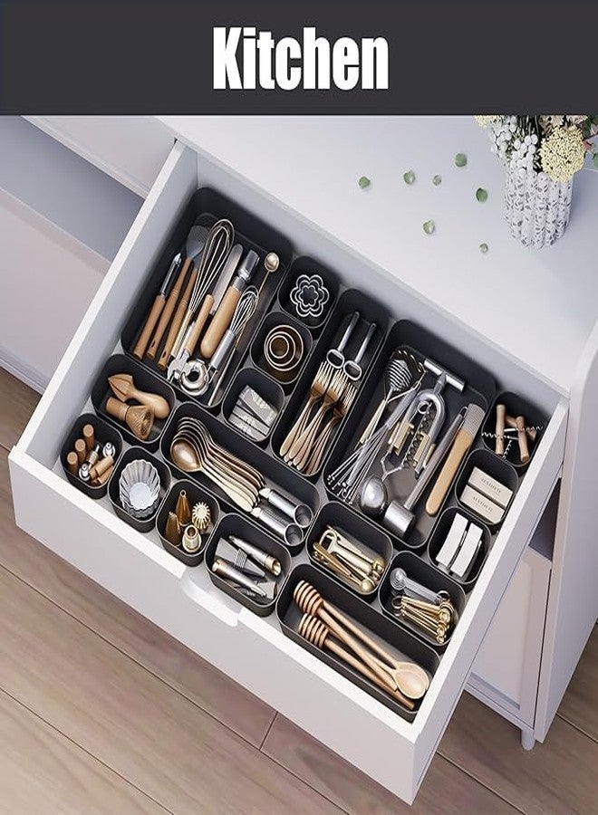 Finner Plastic Drawer Organizers Set (6 PCS) | Multipurpose Drawer Organizer Bins for Makeup, Bathroom, Kitchen & Office Storage (6, Black, Pack of 6) - Image 5
