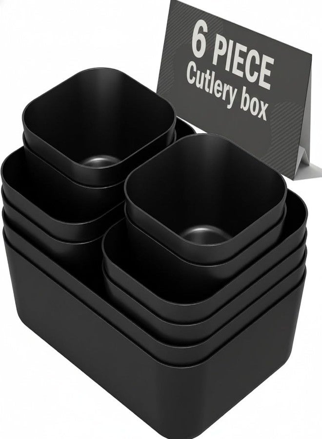 Finner Plastic Drawer Organizers Set (6 PCS) | Multipurpose Drawer Organizer Bins for Makeup, Bathroom, Kitchen & Office Storage (6, Black, Pack of 6) - Image 1