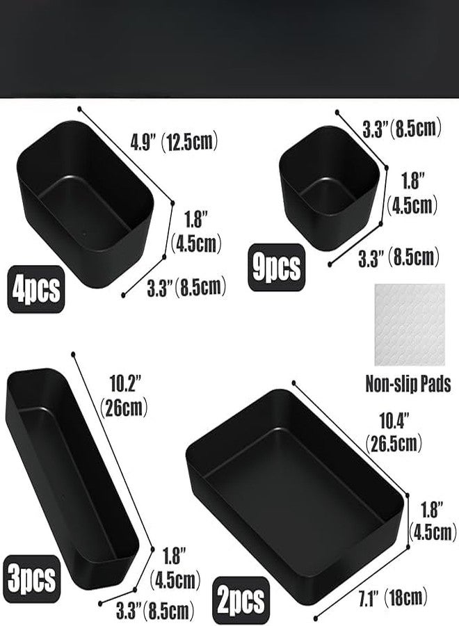 Finner Plastic Drawer Organizers Set (6 PCS) | Multipurpose Drawer Organizer Bins for Makeup, Bathroom, Kitchen & Office Storage (6, Black, Pack of 6) - Image 2