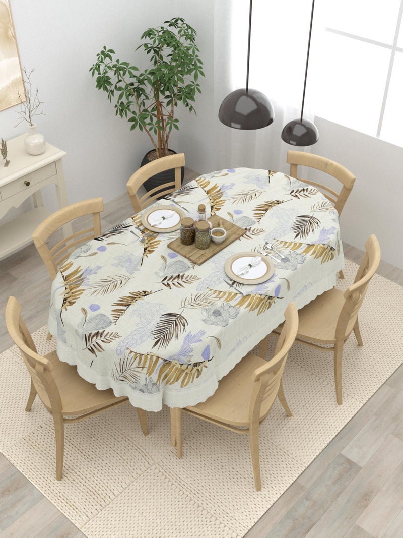 Clasiko 6 Seater Oval Dining Table Cover; 60x90 Inches or 152x228 Cms; Material - PVC; Anti Slip; Golden & Grey Leaves - Image 1