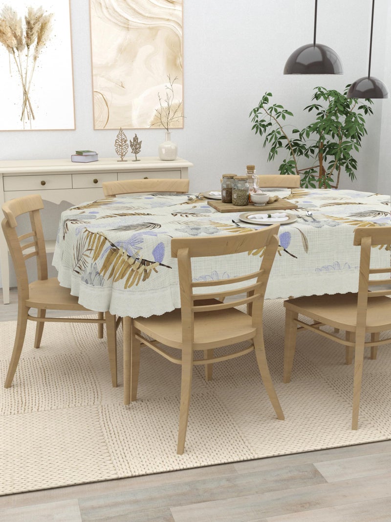 Clasiko 6 Seater Oval Dining Table Cover; 60x90 Inches or 152x228 Cms; Material - PVC; Anti Slip; Golden & Grey Leaves - Image 2