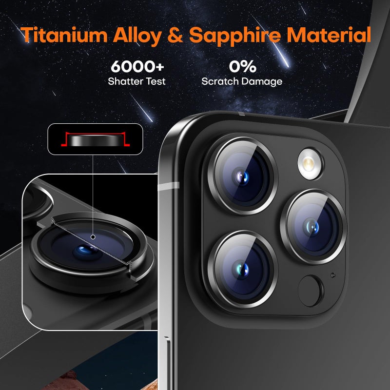 Wumigoo Camera Lens Protector for iPhone 16 Pro Max/16 Pro/iPhone 15 Pro Max/15 Pro/iPhone 14 Pro Max/14 Pro, Aluminum Alloy Sapphire Glass Camera Screen Cover, Case Friendly- Black Titanium - Image 5
