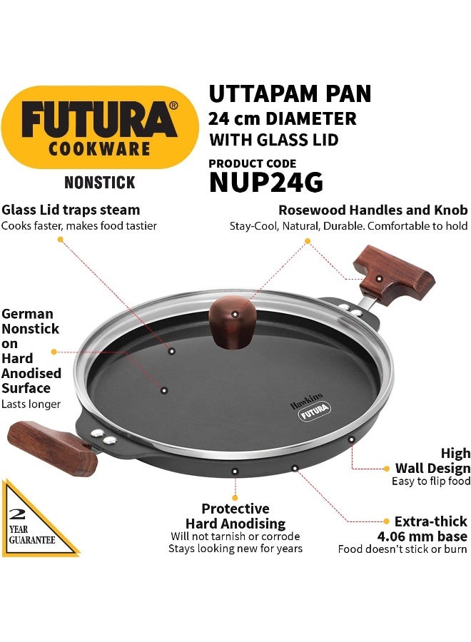 Hawkins Futura 24 cm Uttapam Pan, Pancake Tava, Non Stick Uttapa Tawa, Pancake Pan, Snack Maker, Black - Image 2