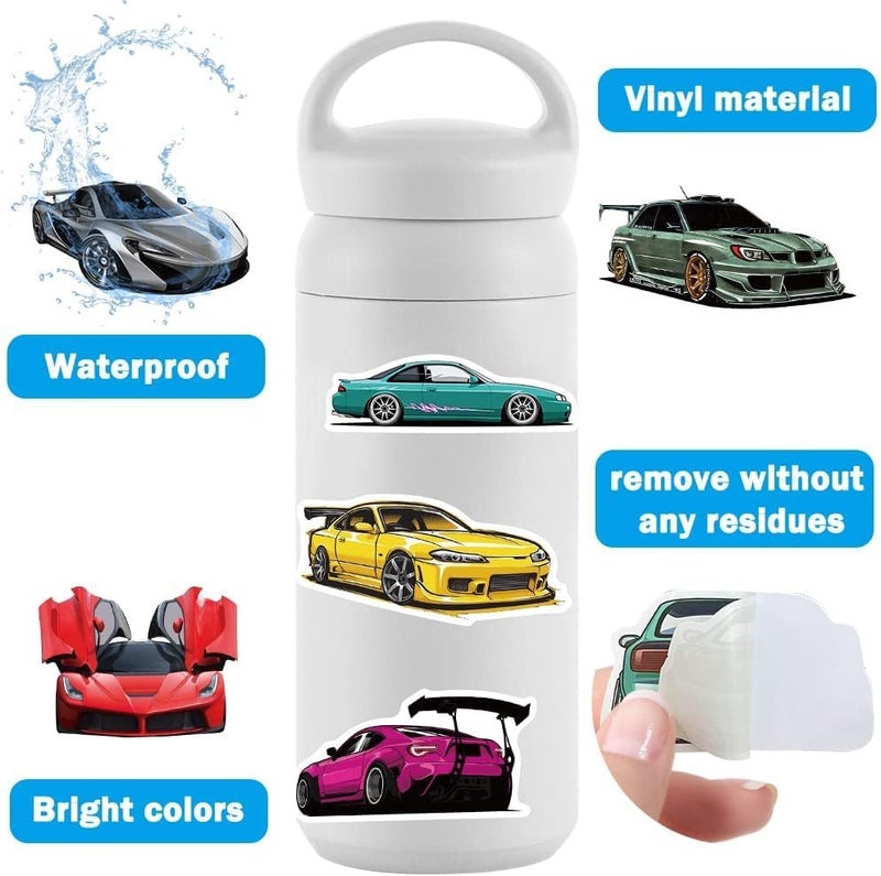 Khazna 50Pcs Race Car Stickers for Kids Boys, Racing Sport Vinyl Waterproof Water Bottles Laptop Guitar Skateboard Helmet Scrapbook, Cars Sticker Gifts Teens Adults - Image 2