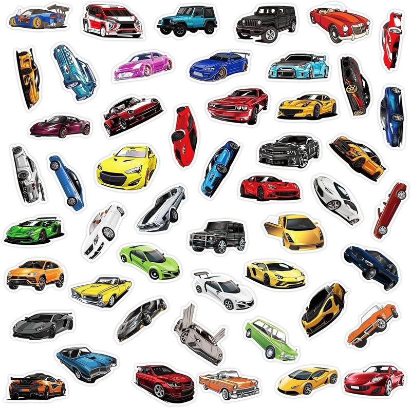 Khazna 50Pcs Race Car Stickers for Kids Boys, Racing Sport Vinyl Waterproof Water Bottles Laptop Guitar Skateboard Helmet Scrapbook, Cars Sticker Gifts Teens Adults - Image 3