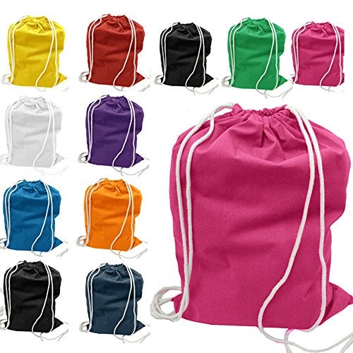 TBF 12 Pack Bulk Cotton Canvas Drawstring Backpack Bags (14" W x 18" H) - Perfect for DIY, Crafts, Events & More - Image 1