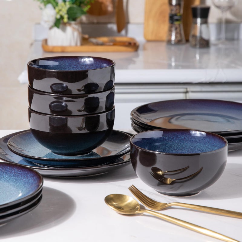 LERATIO Ceramic Dinnerware Sets for 4,Stoneware Coupe Plates and Bowls Sets,Highly Chip and Crack Resistant | Dishwasher & Microwave & Oven Safe Dishes set,Reactive Glaze Dinnerware- Service for 4 - Image 5