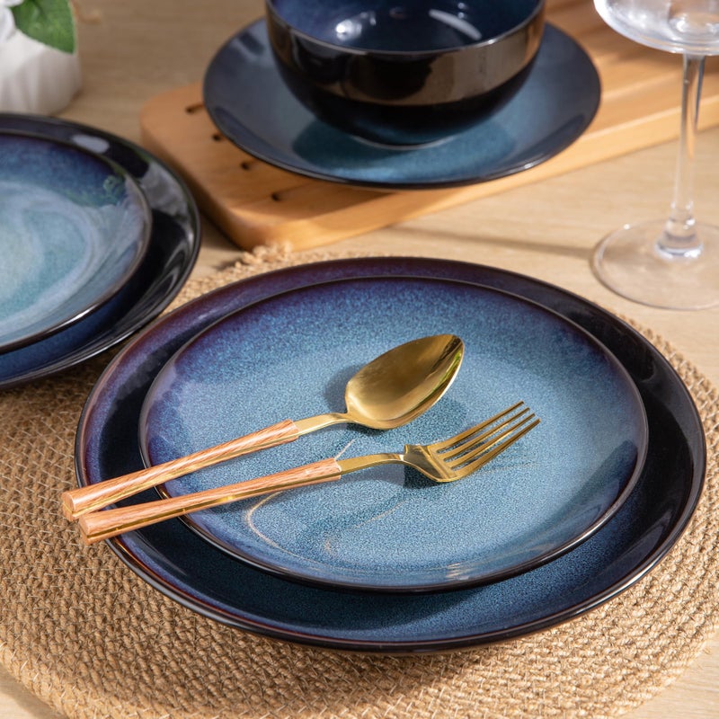 LERATIO Ceramic Dinnerware Sets for 4,Stoneware Coupe Plates and Bowls Sets,Highly Chip and Crack Resistant | Dishwasher & Microwave & Oven Safe Dishes set,Reactive Glaze Dinnerware- Service for 4 - Image 2
