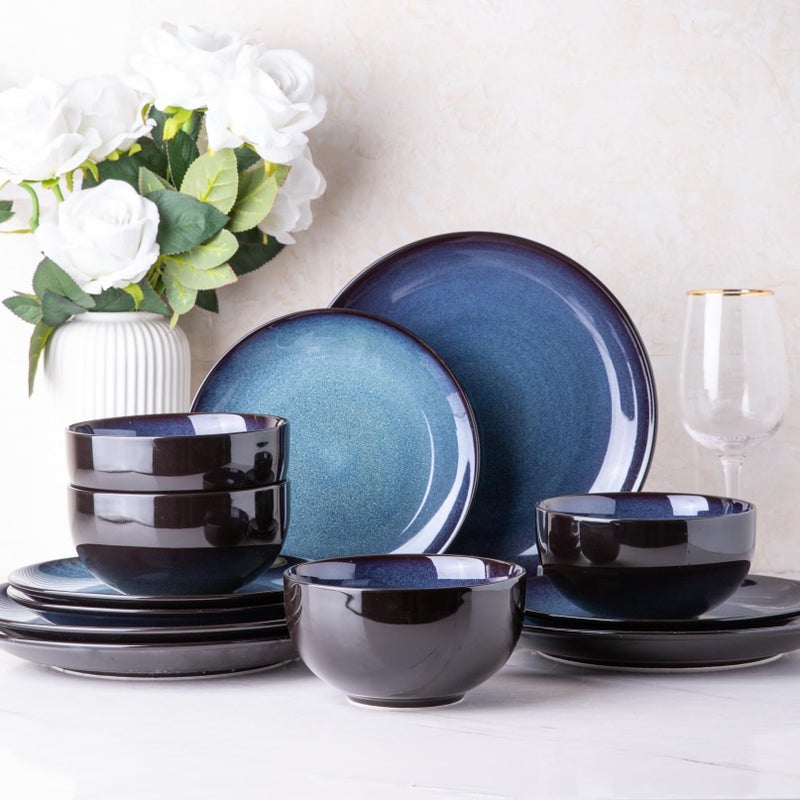 LERATIO Ceramic Dinnerware Sets for 4,Stoneware Coupe Plates and Bowls Sets,Highly Chip and Crack Resistant | Dishwasher & Microwave & Oven Safe Dishes set,Reactive Glaze Dinnerware- Service for 4 - Image 1