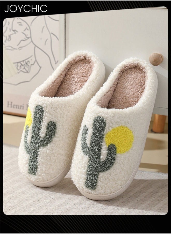Joychic Cactus Pattern Comfortable Home Slippers Autumn and Winter Plush Warm Thick-soled Bedroom Indoor Slipper for Women Men Couple  - Image 2