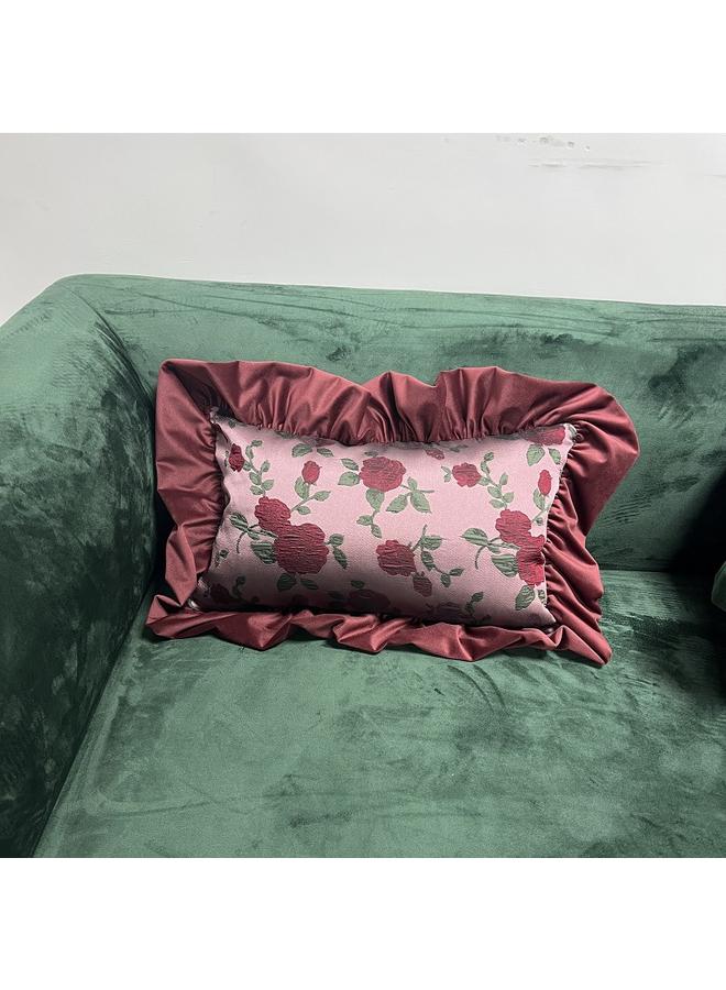 Bluejw Ruffled Sofa Pillowcase Living Room Pillowcase Light Luxury Vintage Rose Pillow High-grade Velvet Soft Bag Bedside  - Image 1