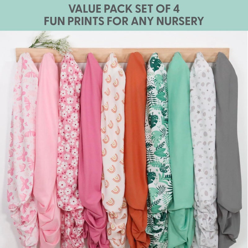 The Peanut Shell The Peanutshell 4-Pack Fitted Crib Sheet Set - Super Soft & Breathable Baby Girl or Boy Crib Sheets, Nursery Decor, Fit for Standard Mattress Cover - Green Botanical - Image 5