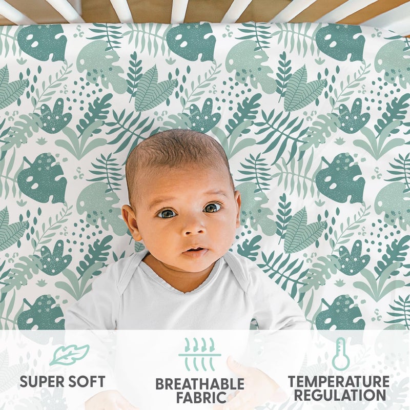 The Peanut Shell The Peanutshell 4-Pack Fitted Crib Sheet Set - Super Soft & Breathable Baby Girl or Boy Crib Sheets, Nursery Decor, Fit for Standard Mattress Cover - Green Botanical - Image 2