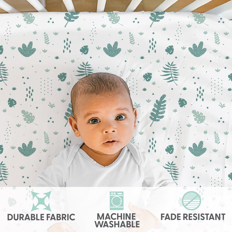 The Peanut Shell The Peanutshell 4-Pack Fitted Crib Sheet Set - Super Soft & Breathable Baby Girl or Boy Crib Sheets, Nursery Decor, Fit for Standard Mattress Cover - Green Botanical - Image 3